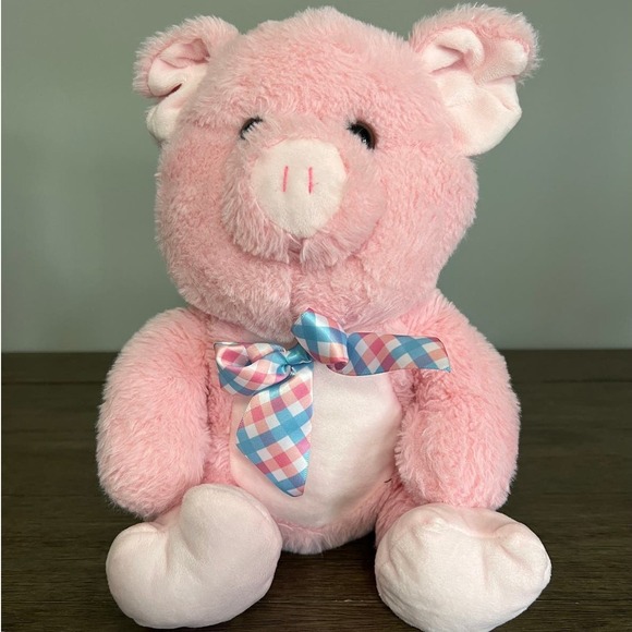 Soft n Cuddly Pink Pig with Pastel Neck Bow Plush - Picture 1 of 5